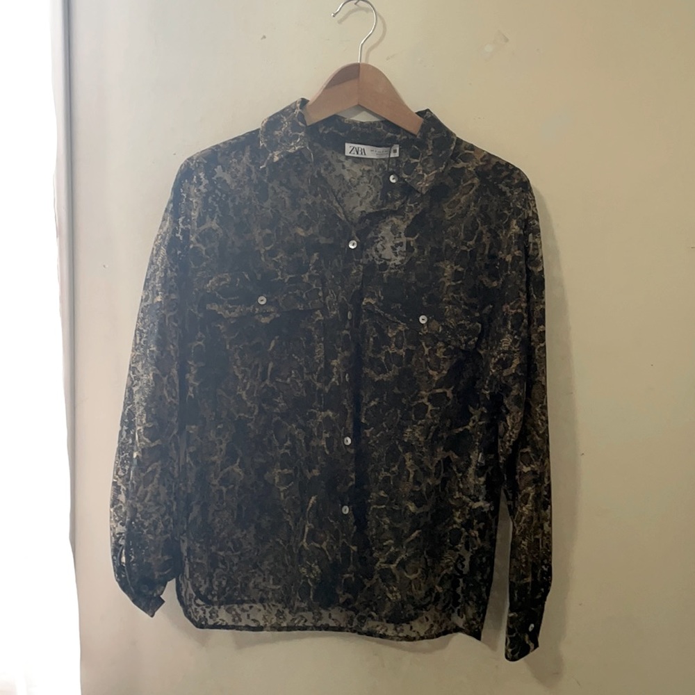 Zara Button Up Mesh Blouse